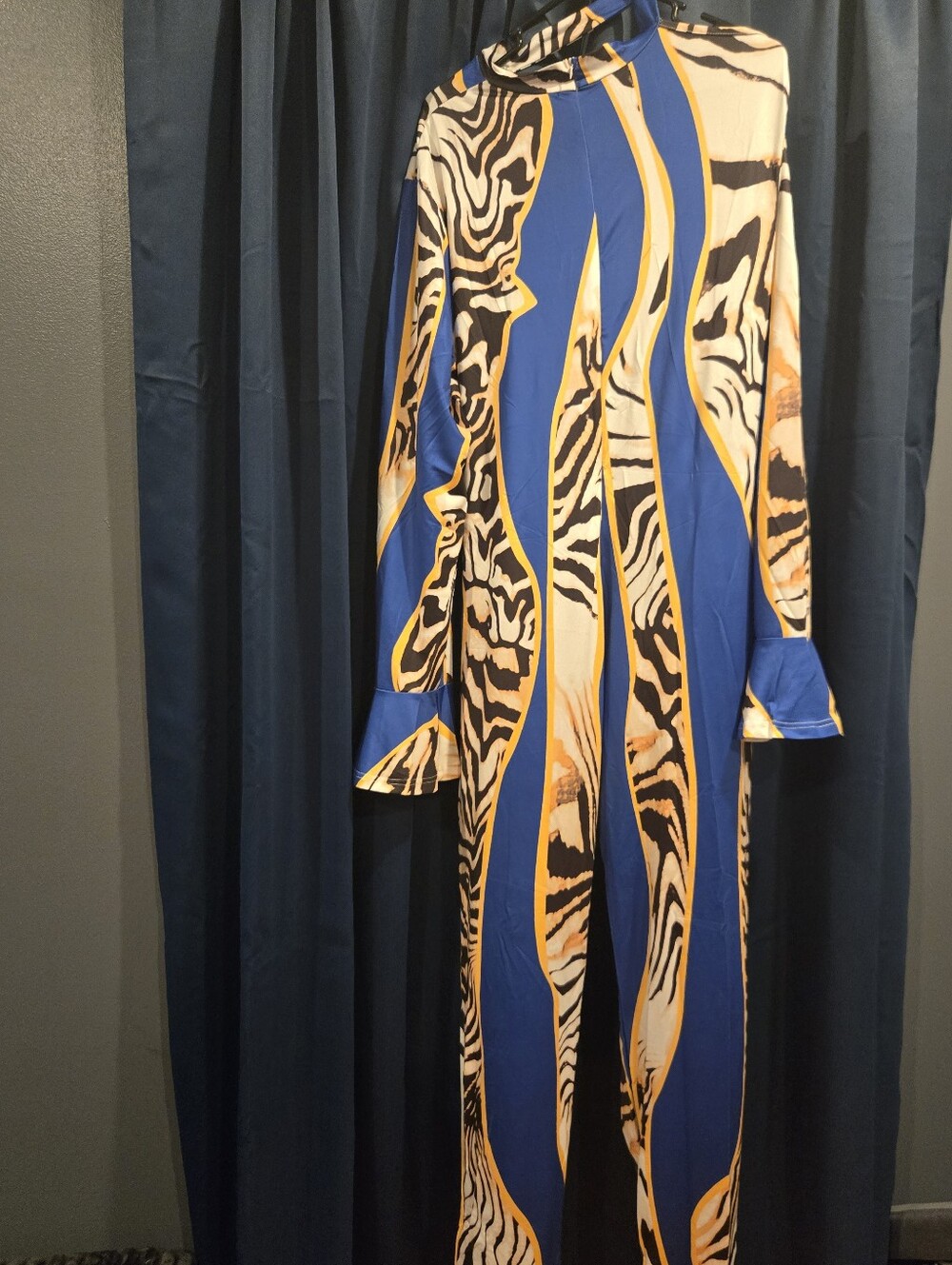 Blue Zebra-Print Cutout Jumpsuit - Picture 2 of 4